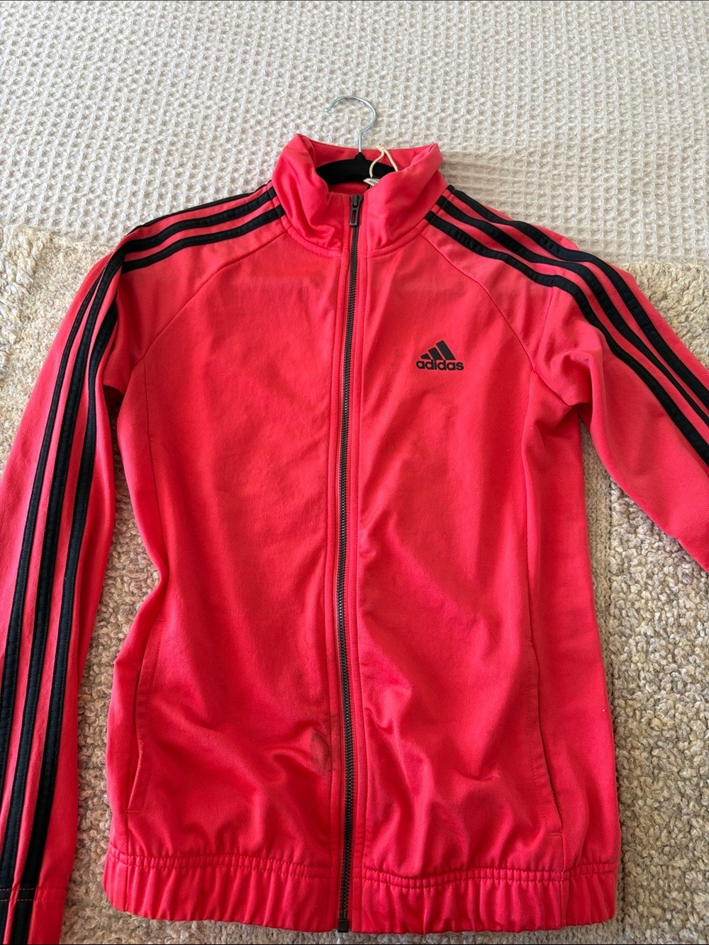 adidas Youth Hot Pink Full-Zip Track Jacket with Black Stripes